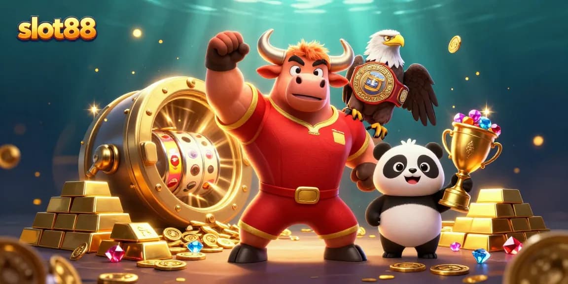 Spin the jackpot reels and win with slot88, featuring vibrant characters and treasures.