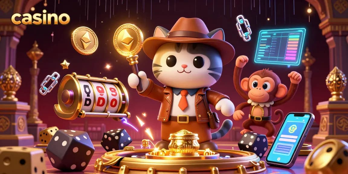 Explore an exciting casino adventure with the archaeologist cat and monkey amid golden treasures.