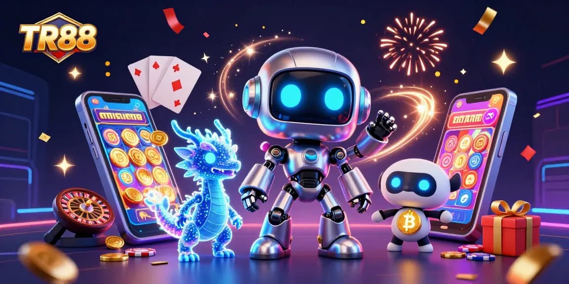 Experience thrilling spins and jackpots at TR88 with an engaging cyberpunk scene featuring vibrant gaming elements.