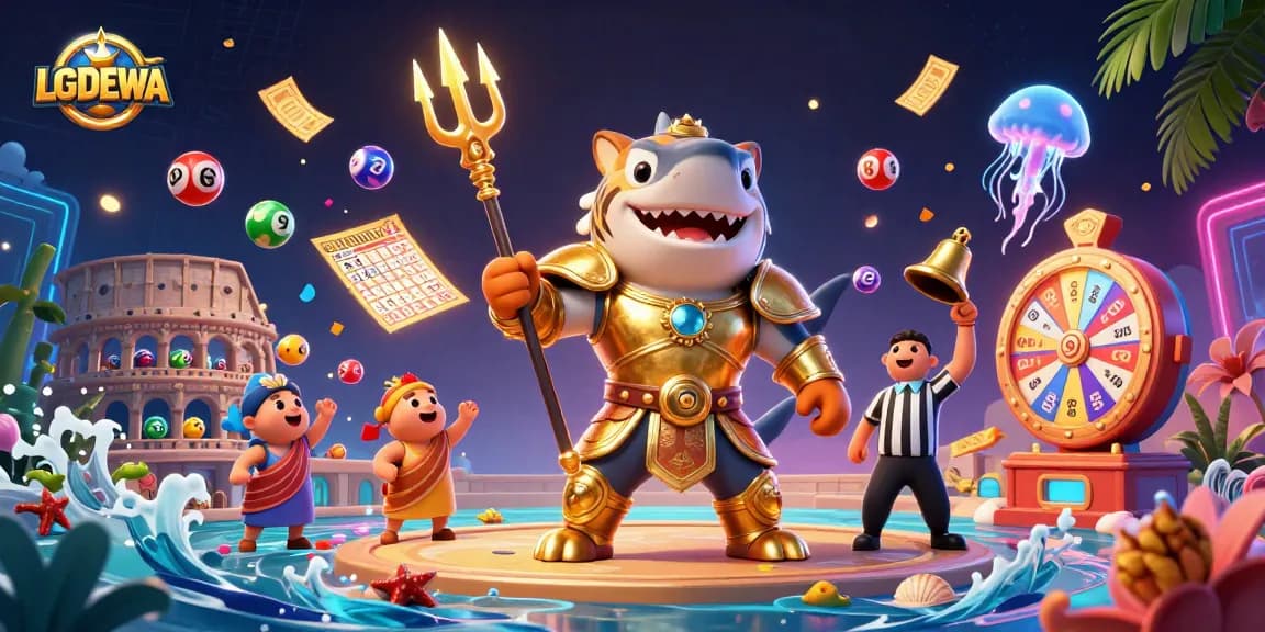 Experience LGODEWA with thrilling gameplay illustrated in an underwater casino arena.