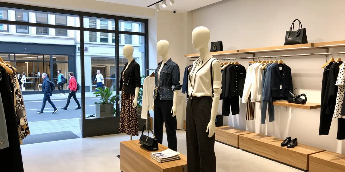 Showcase of stylish 레플리카 fashion in a chic urban boutique.
