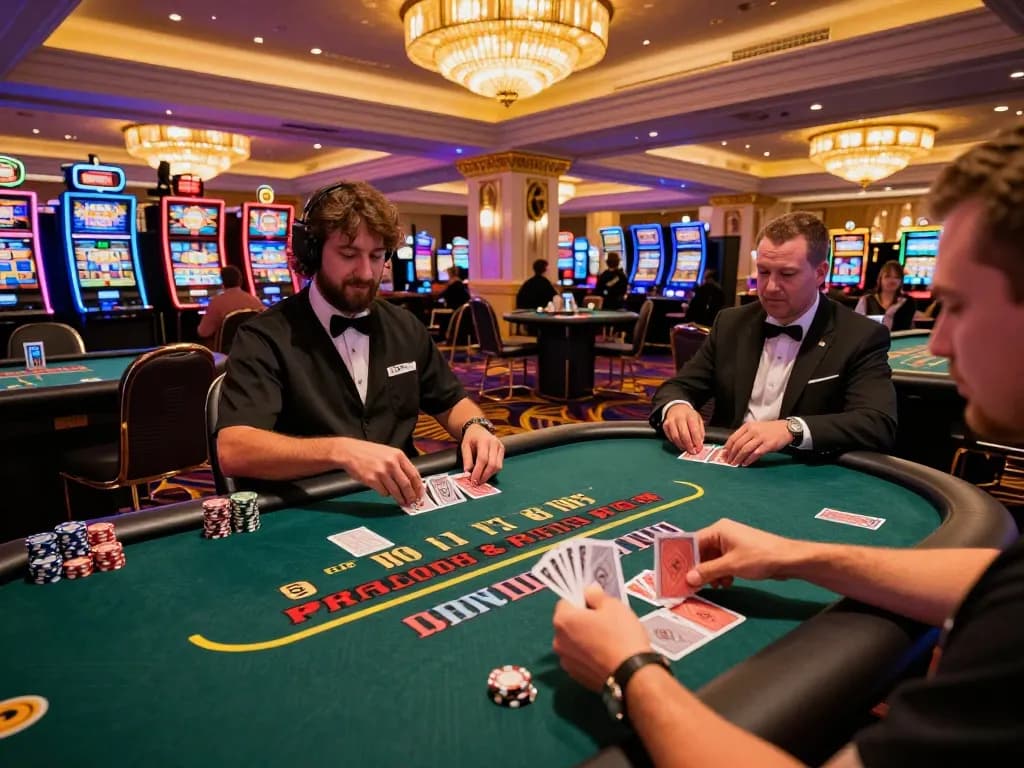 Experience the excitement of ta888 blackjack with players enjoying a high-stakes game in Las Vegas.