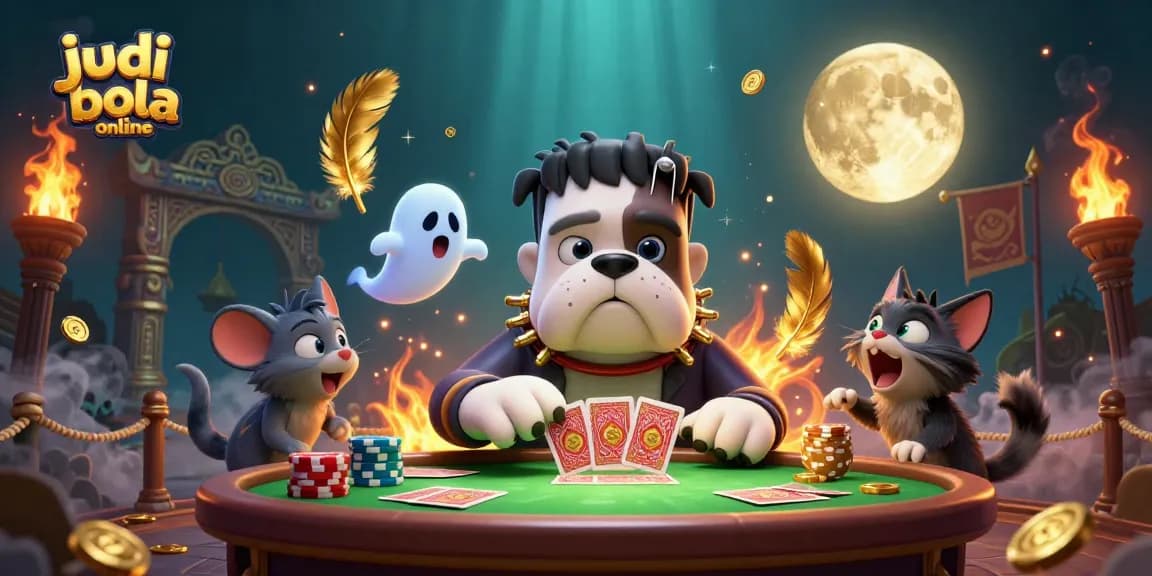 Engage in judi bola online with a lively illustration of betting characters and dynamic casino elements.