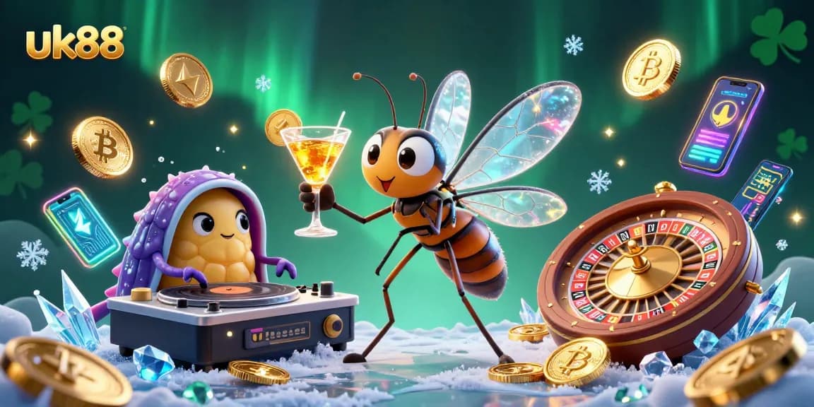 uk88's vibrant 3D casino scene featuring unique characters and dynamic crypto elements.