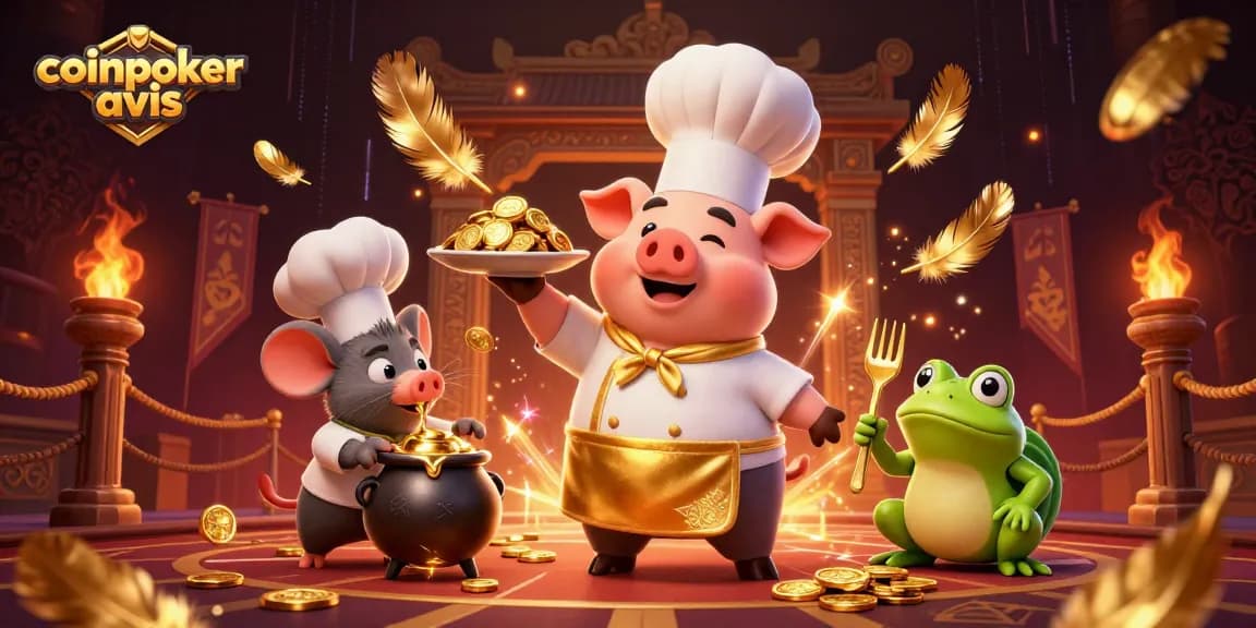 coinpoker avis : profitez des jeux de casino avec des personnages animés entourés de pièces d'or scintillantes.