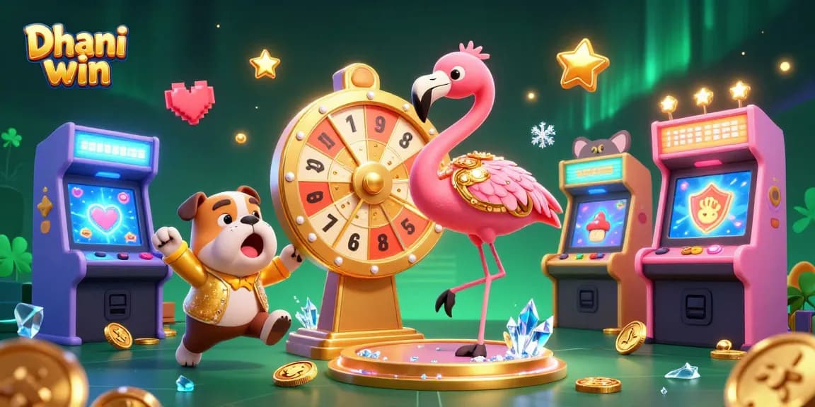 Dhani win showcases an exciting game show atmosphere with colorful elements and vibrant prizes.