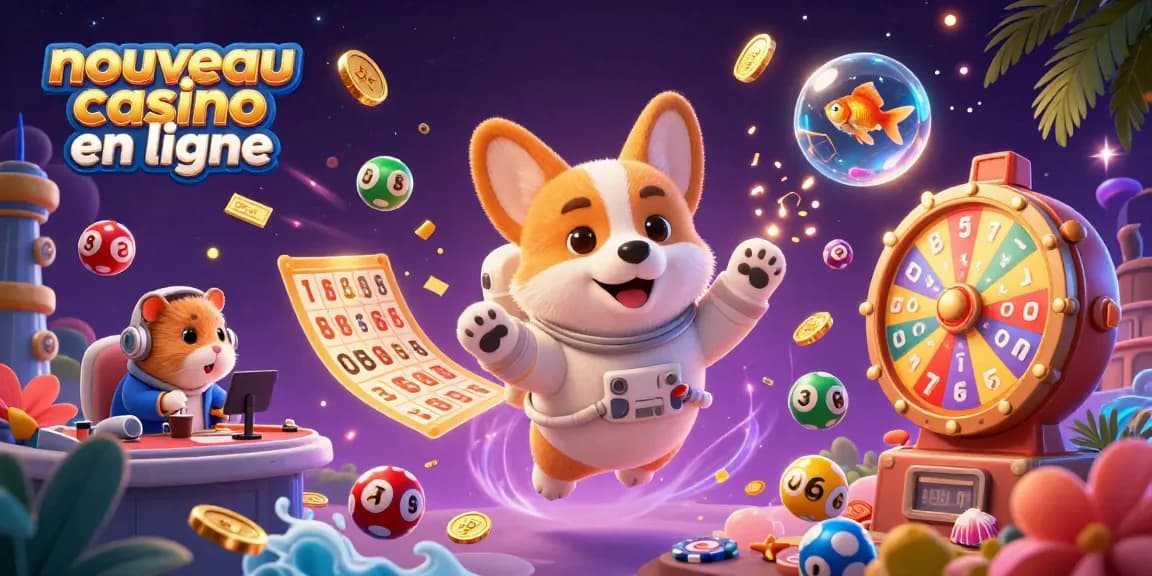 Jouez dans un nouveau casino en ligne avec un corgi astronaute, des jetons et des balles colorées.