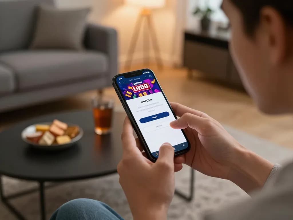 Engaged player using smartphone for LV88 login to access online casino games at home