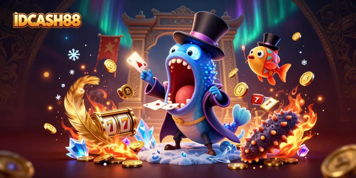IDCASH88 showcases a vibrant 3D casino illustration with exciting characters in a dynamic gaming environment.