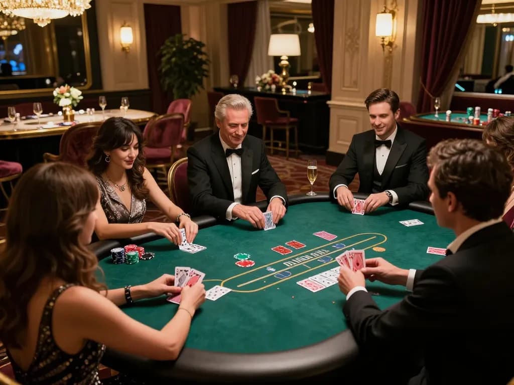 DH88 players engaged in an exciting poker game in a luxurious high-roller room