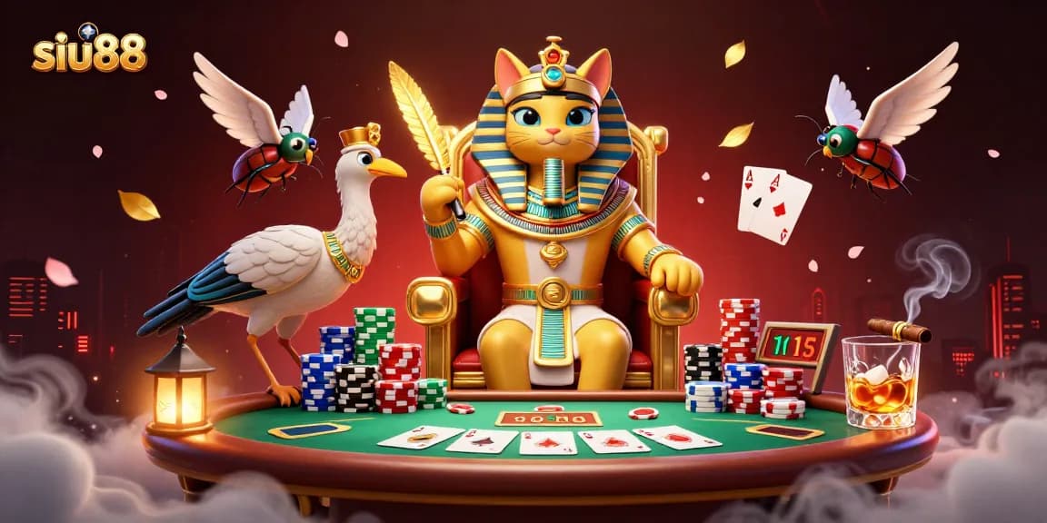 Experience thrilling gaming at siu88 with a vibrant casino scene featuring poker action and rich illustrations.