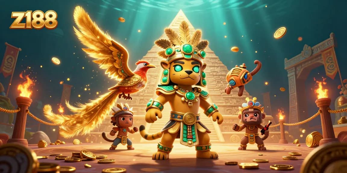 Experience the thrill of z188 in this vibrant 3D casino scene filled with golden coins and dynamic elements.
