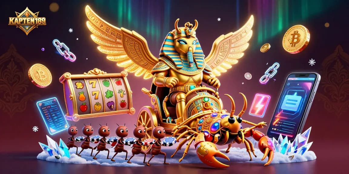KAPTEN189 bermain slot dengan slot reel berputar dan simbol keberuntungan bersinar
