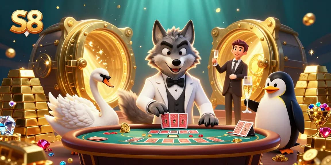 Win exciting prizes with S8 by playing at the baccarat table in this vibrant casino scene.