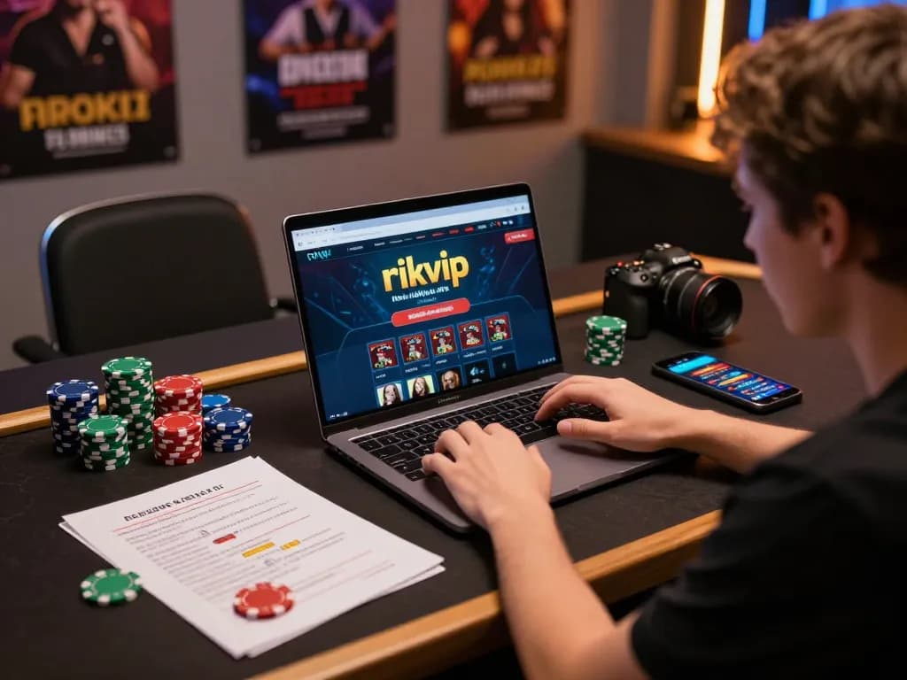 Engaged player strategizing while using the rikvip online casino platform on a laptop.