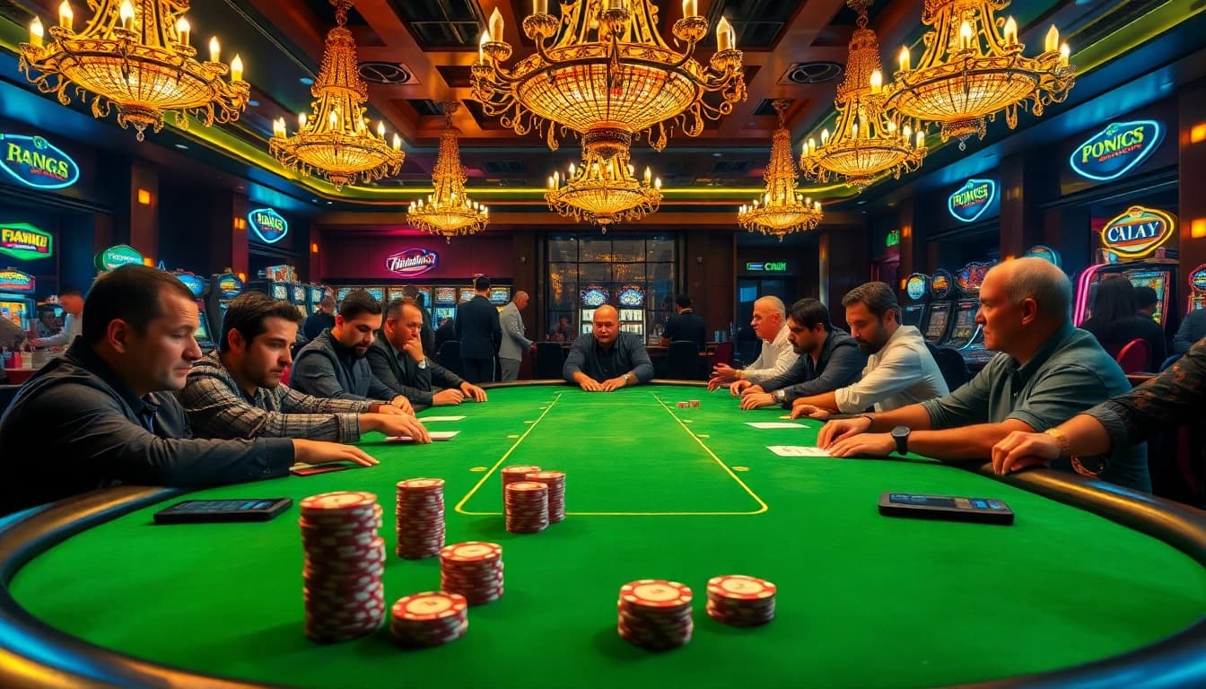 Engaging scene of Non gamstop Casino Uk featuring players at a high-stakes poker table.