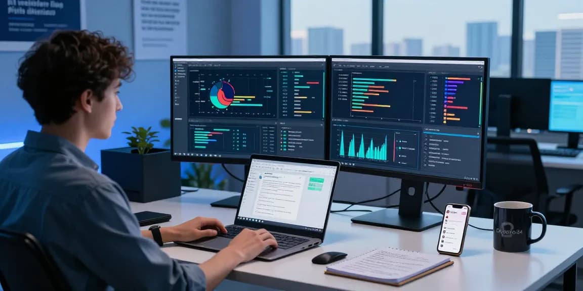 Utilize our advanced AI to detect AI images with high accuracy in a modern tech workspace.