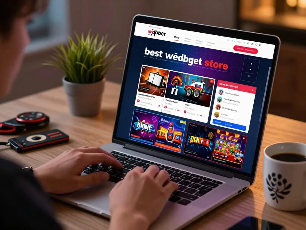 Engaged player using the best widget store for online casino gaming apps on a laptop, showcasing strategic planning.