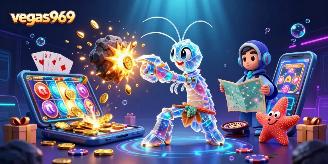 Spin winning slots dynamically with vegas969's vibrant gaming atmosphere and golden coins popping up.