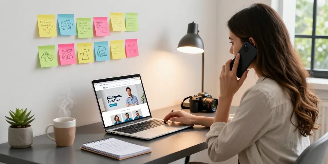 Promote your servises startups by connecting on Alltogether Plus platform from a modern home office.