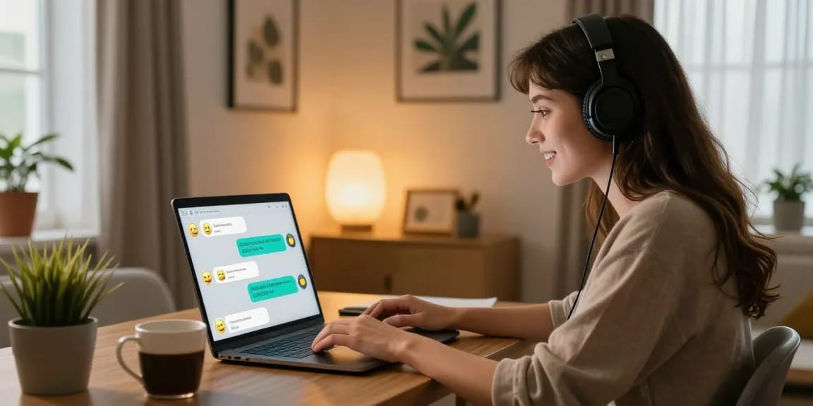 Engaging conversation in a virtual chat interface with porn chat ai elements, depicting digital communication in a cozy atmosphere.
