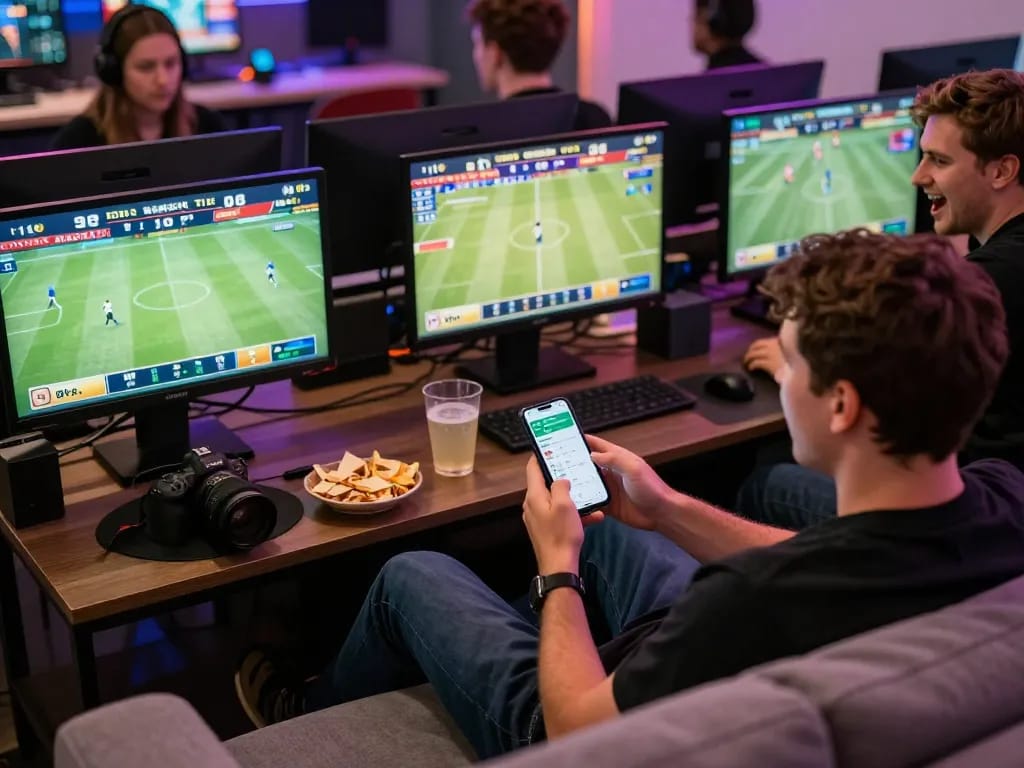 Experience live betting excitement on v9bet with multiple screens and an active smartphone.
