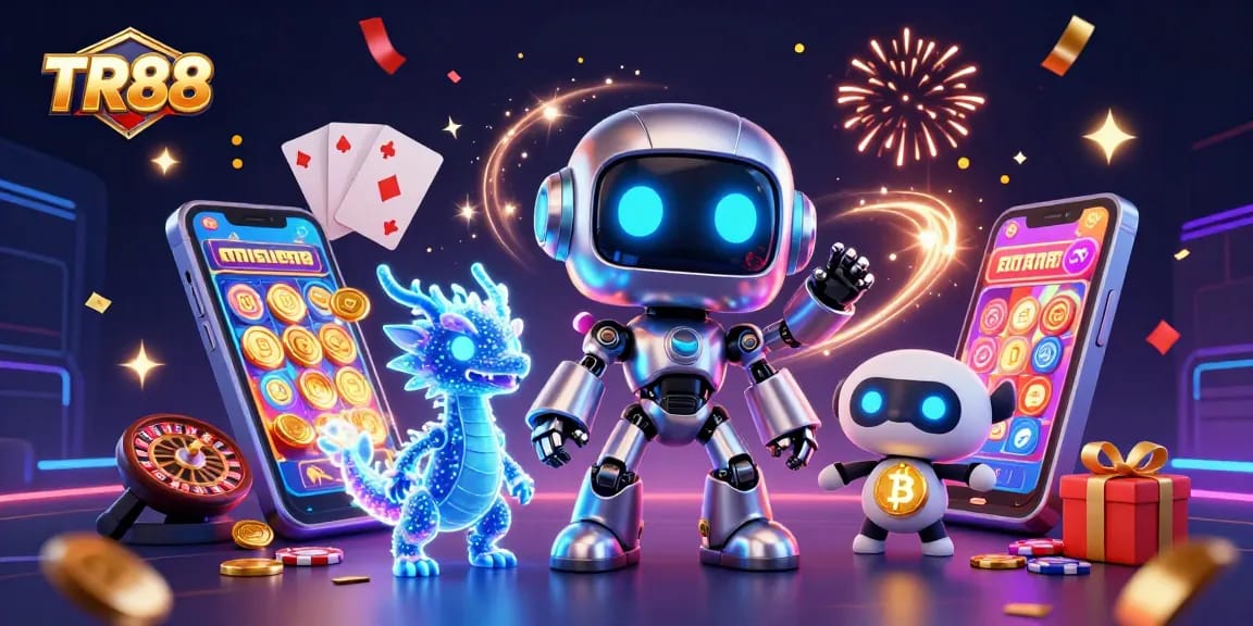 Experience thrilling spins and jackpots at TR88 with an engaging cyberpunk scene featuring vibrant gaming elements.