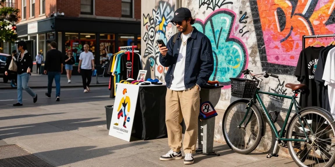 Modern man showcasing rokok88 super urban fashion trend in a vibrant city setting.