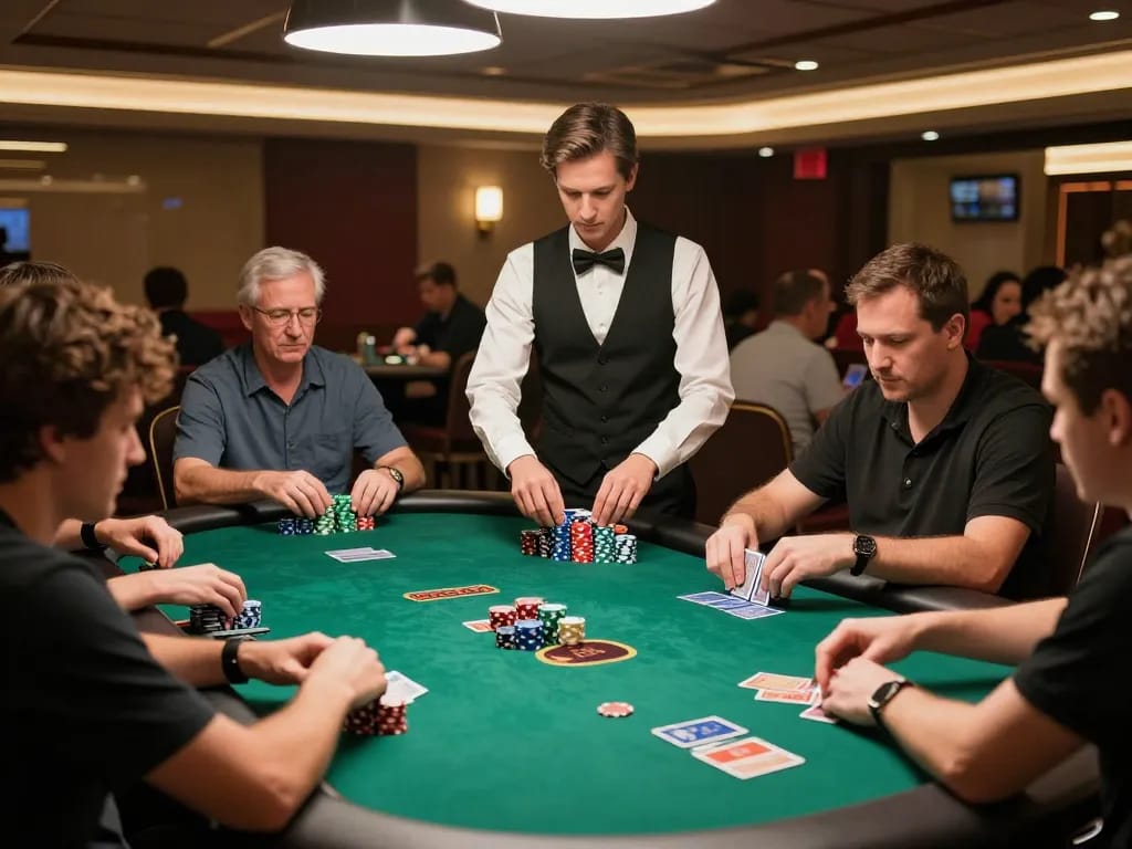 F8BETZ players strategizing during a thrilling poker round at a luxurious casino table.