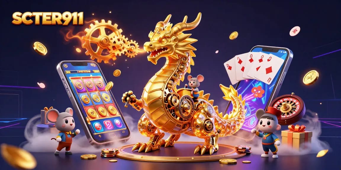 Engage with SCATTER911's vibrant gaming scene featuring a dragon and exciting casino elements.