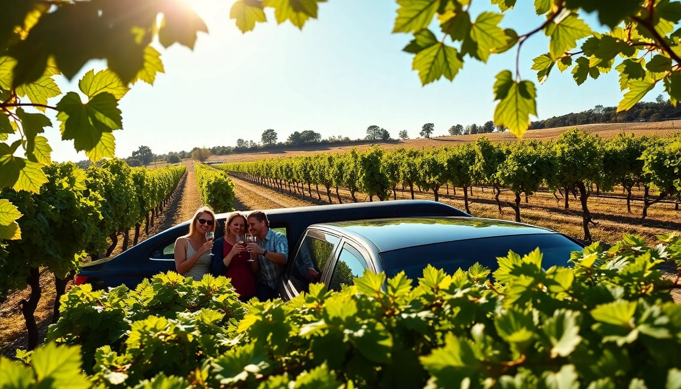 Enjoy wine tour limo packages with friends in a picturesque vineyard setting.