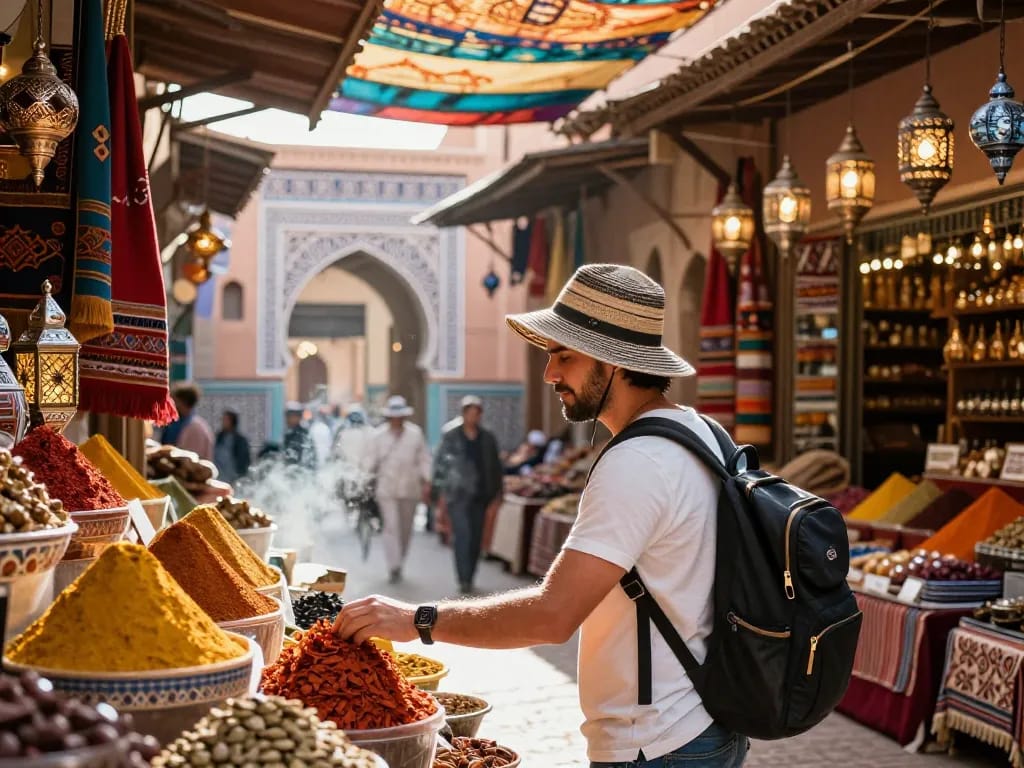 Immersive experience with a Morocco travel agency exploring Marrakech's bustling souk.