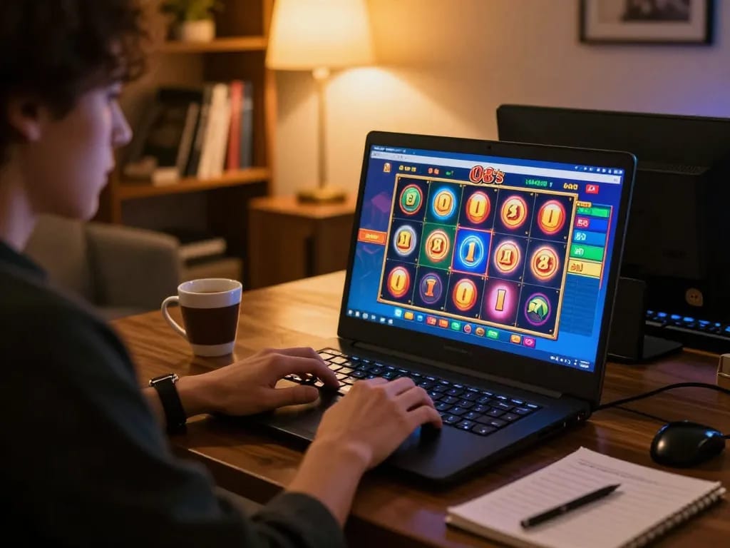 Engage in O8's thrilling slot games at home with strategic betting notes and cozy ambiance