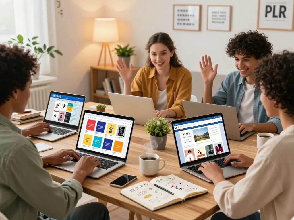 Customers excitedly explore a range of digital PLR products online, illustrating how to Buy PLR Products Online.