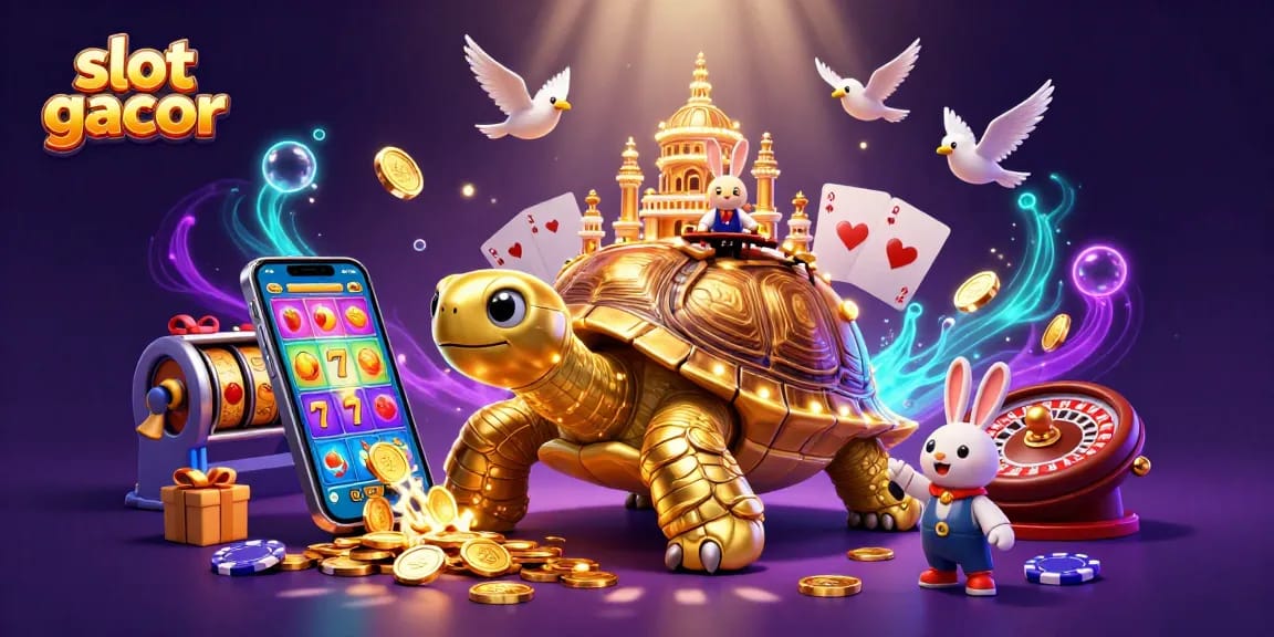 Experience exciting gameplay with slot gacor featuring colorful slot reels, shining coins, and a dynamic casino scene.