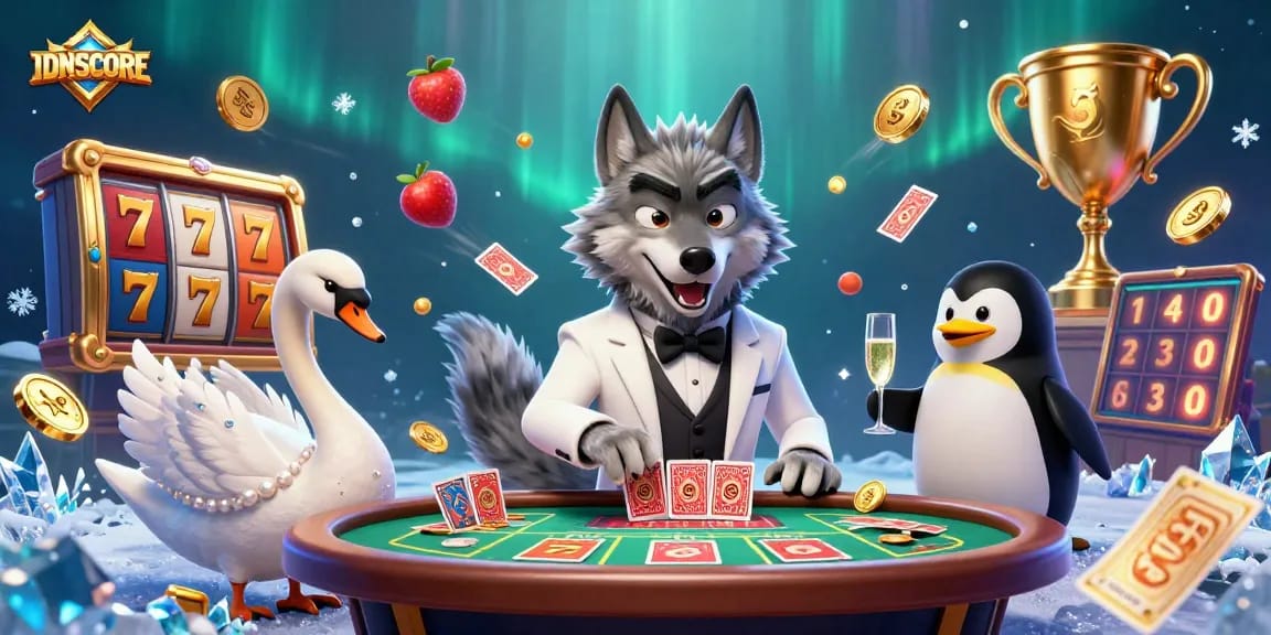 Experience high-stakes action with IDNSCORE at this virtual casino featuring charming characters.