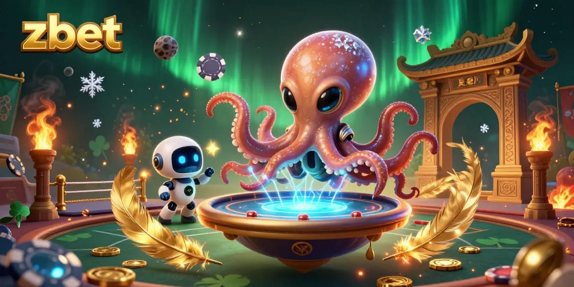 Realize winning strategies at zbet with a vibrant, action-packed poker scene featuring an alien octopus.