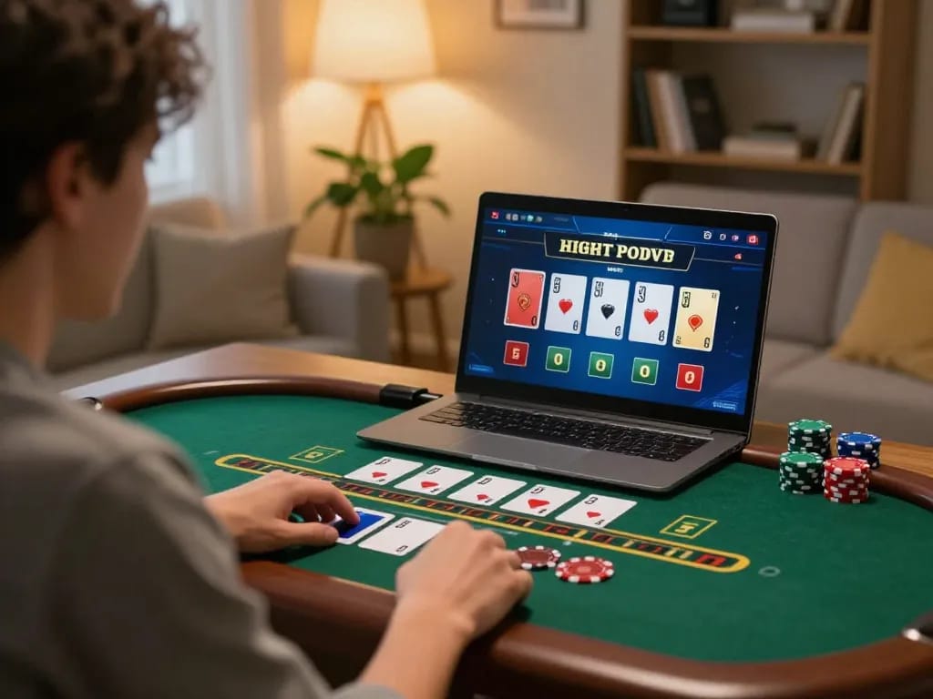 O8 players actively engaging in live dealer blackjack from a cozy home setting.
