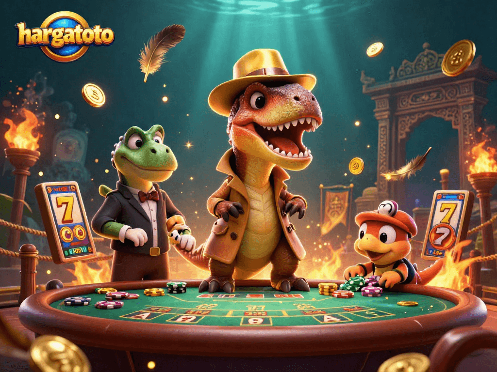 Join hargatoto's thrilling blackjack table as a stealthy velociraptor counts cards under the watchful eye of a stegosaurus pit boss.