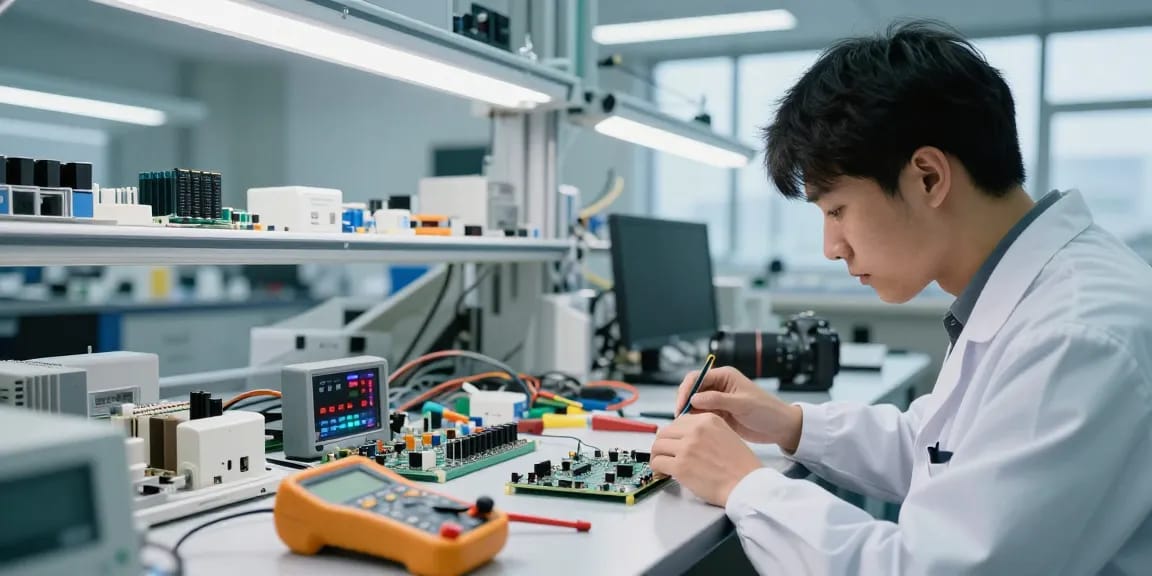 Capacitive switch testing in a modern electronics lab with advanced tools.