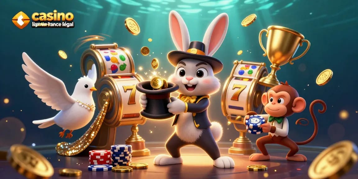 Jouez sur un casino en ligne France légal avec un magicien, des pièces d'or et des jetons de poker.
