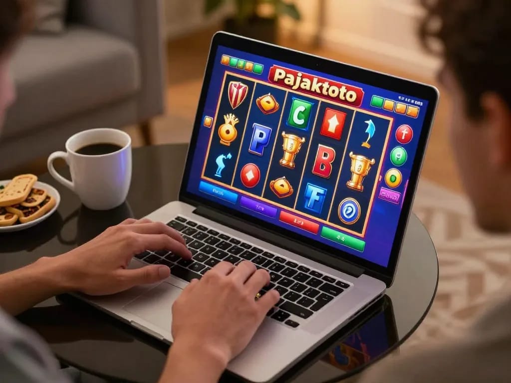 Engaging gameplay on pajaktoto slot showcased on a laptop during a cozy home gaming session.