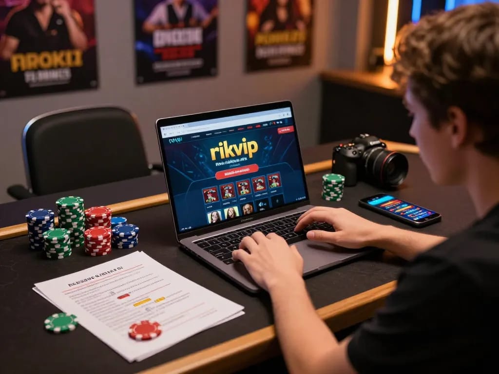 Engaged player strategizing while using the rikvip online casino platform on a laptop.