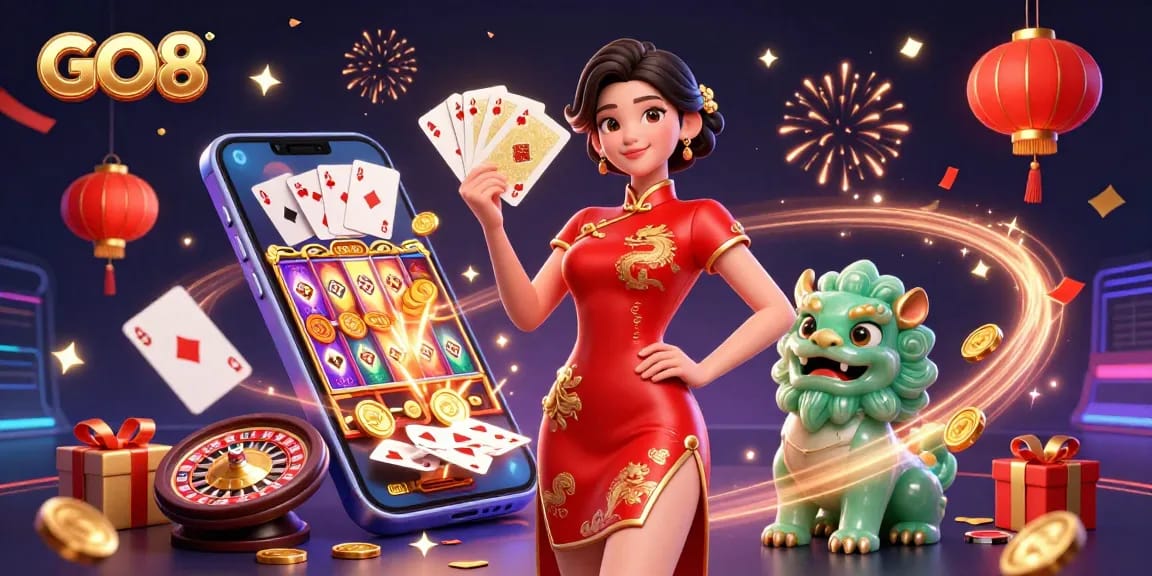 Win big at GO8 with an elegant dealer, golden cards, and rich casino elements!
