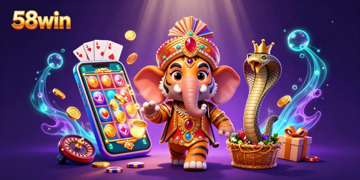 Experience an exciting 58win gaming adventure with vibrant characters and casino elements in action.