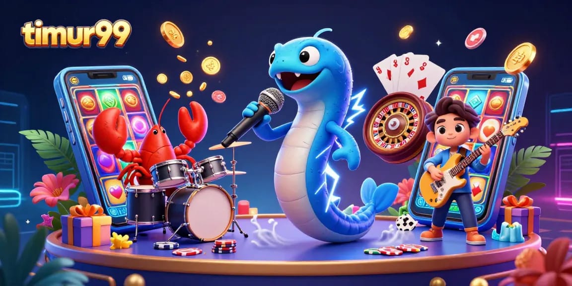 Experience vibrant online gaming with timur99, featuring an electric eel DJ and an underwater casino stage.