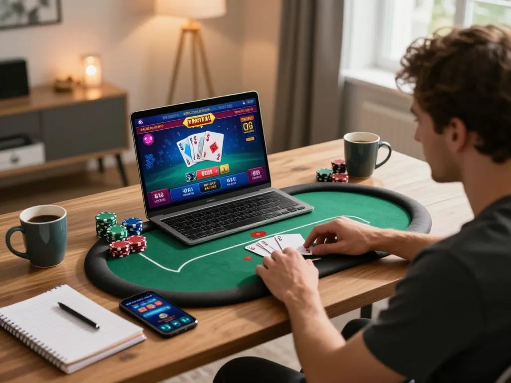 Rasakan sensasi bermain jalatogel online dengan permainan poker yang semarak di laptop kantor rumah yang stylish.
