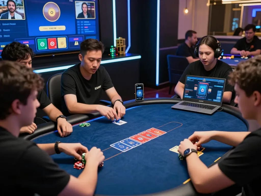 Players engaging in situs idn poker online, showcasing excitement and strategy.