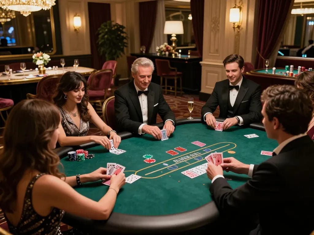 DH88 players engaged in an exciting poker game in a luxurious high-roller room