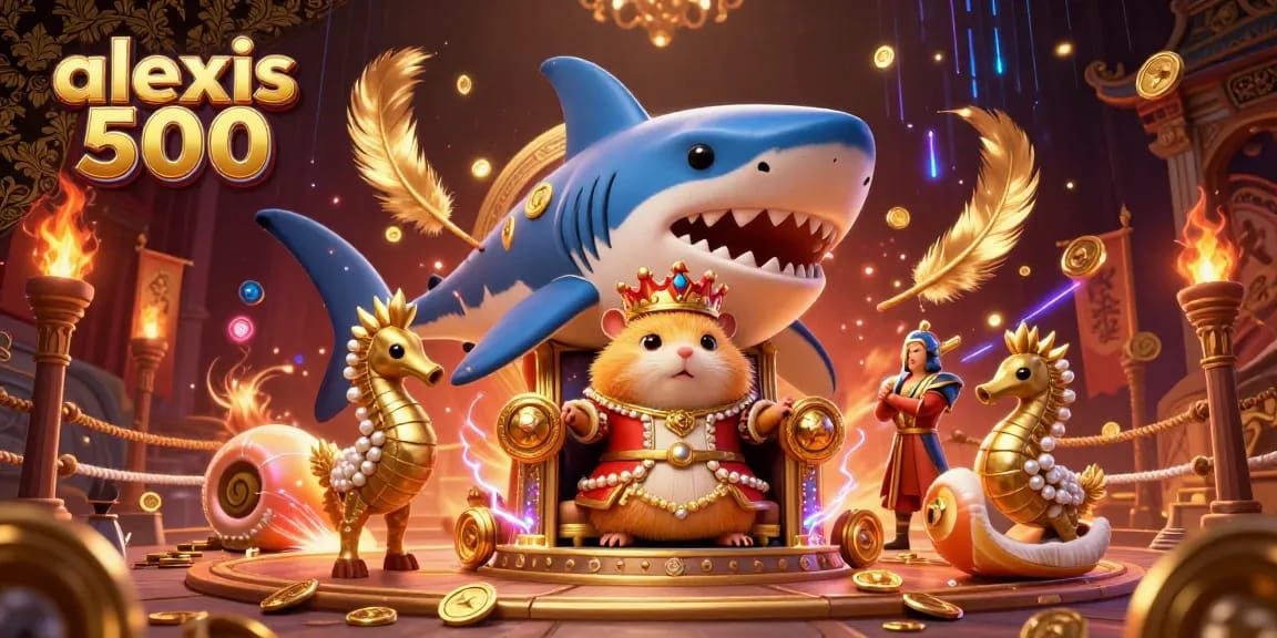 Experience gameplay excitement with alexis 500 as the golden hamster king reigns over a vibrant casino scene.